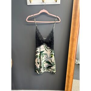 Victoria's Secret Satin & Lace Mini Slip Nightgown Large Champagne Palm Nightie